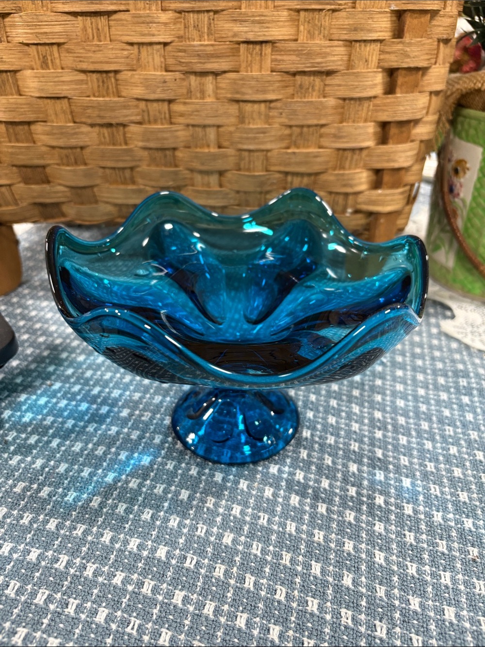 Vintage Viking Glass Bluenique Epic 6 Pedal Footed Compote Candy Dish